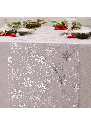 28 x 275cm Gold Foil Mesh Tablecloths Light Luxury Table Runner for Party Wedding Decoration - Silver Snowflake