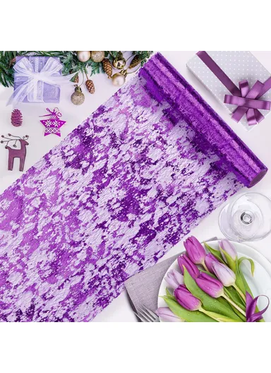 28 x 275cm Gold Foil Mesh Tablecloths Light Luxury Table Runner for Party Wedding Decoration - Purple