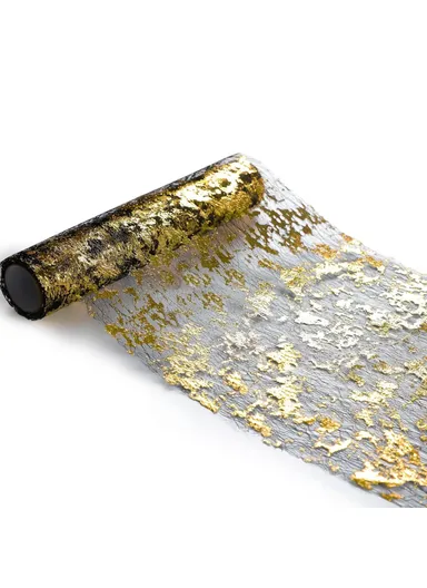 28 x 275cm Gold Foil Mesh Tablecloths Light Luxury Table Runner for Party Wedding Decoration - Black Gold
