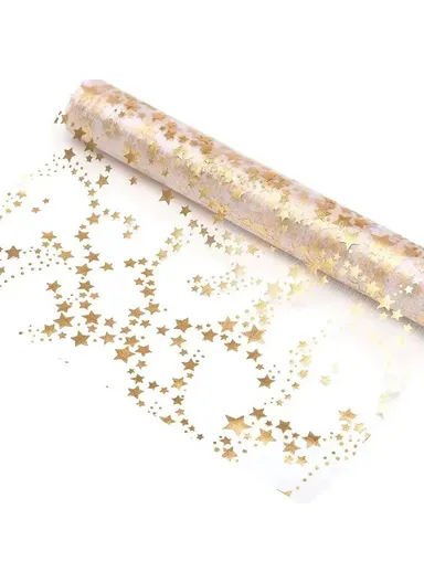 28 x 275cm Gold Foil Mesh Tablecloths Light Luxury Table Runner for Party Wedding Decoration - Gold Stars