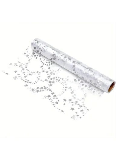 28 x 275cm Gold Foil Mesh Tablecloths Light Luxury Table Runner for Party Wedding Decoration - Silver Stars