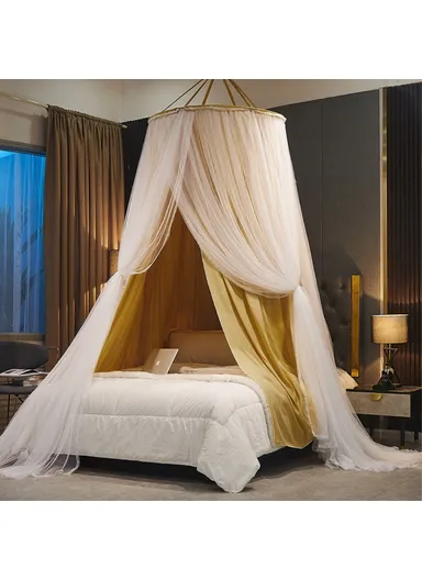 1.8-2m Polyester Bed Canopy Blackout Dome Bed Netting Canopy Dustproof Mosquito Net Bed 003 - Dome / Beige