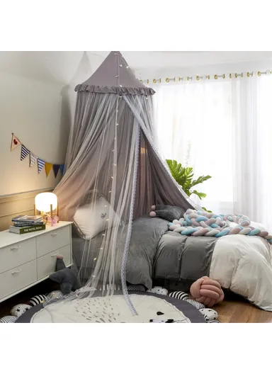 1.8-2m Polyester Bed Canopy Blackout Dome Bed Netting Canopy Dustproof Mosquito Net Bed 003 - Princess / Dark Grey