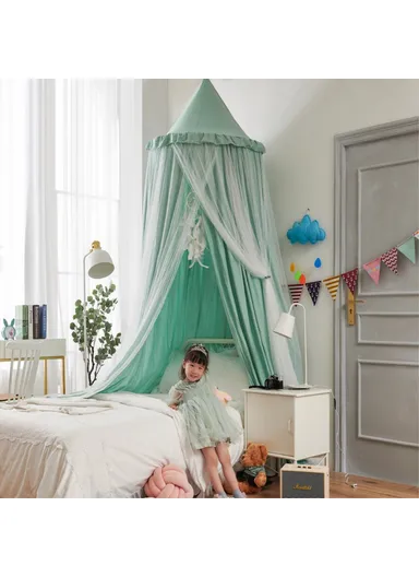 1.8-2m Polyester Bed Canopy Blackout Dome Bed Netting Canopy Dustproof Mosquito Net Bed 003 - Princess / Lake Green