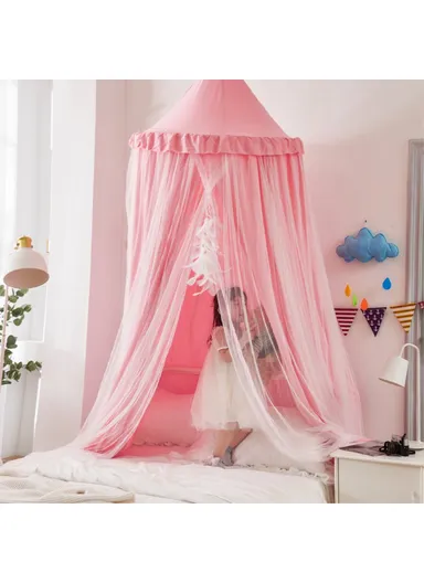 1.8-2m Polyester Bed Canopy Blackout Dome Bed Netting Canopy Dustproof Mosquito Net Bed 003 - Princess / Deep Pink