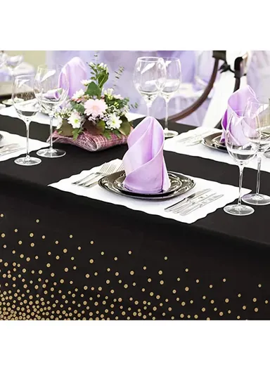 Rectangular Event &amp; Outdoor Activity Tablecloth, Disposable Waterproof Oilproof PEVA Table Mat (L274xW137)cm - Black