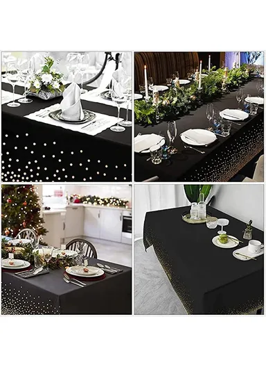 Rectangular Event &amp; Outdoor Activity Tablecloth, Disposable Waterproof Oilproof PEVA Table Mat (L274xW137)cm - Black