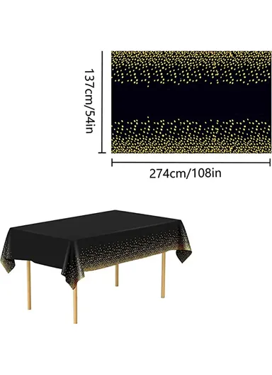 Rectangular Event &amp; Outdoor Activity Tablecloth, Disposable Waterproof Oilproof PEVA Table Mat (L274xW137)cm - Black