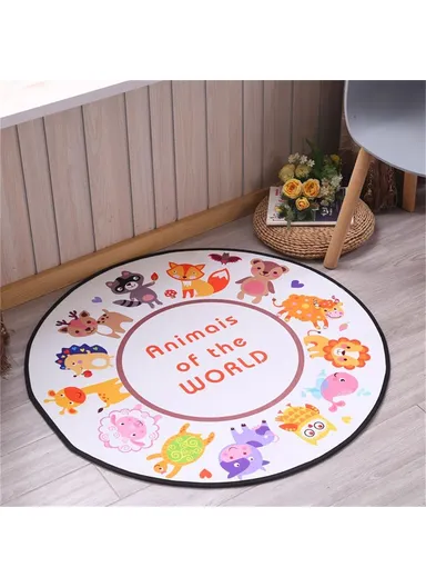 100cm Cartoon Printed Round Carpet Diameter Absorbent Floor Mat Living Room Bedroom Rug Doormat - Zoo