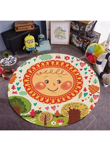 100cm Cartoon Printed Round Carpet Diameter Absorbent Floor Mat Living Room Bedroom Rug Doormat - Sunflower