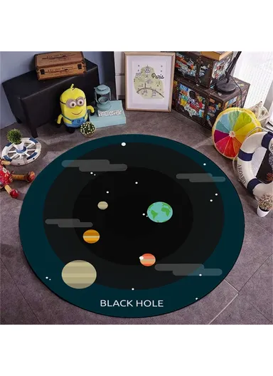 100cm Cartoon Printed Round Carpet Diameter Absorbent Floor Mat Living Room Bedroom Rug Doormat - Planet
