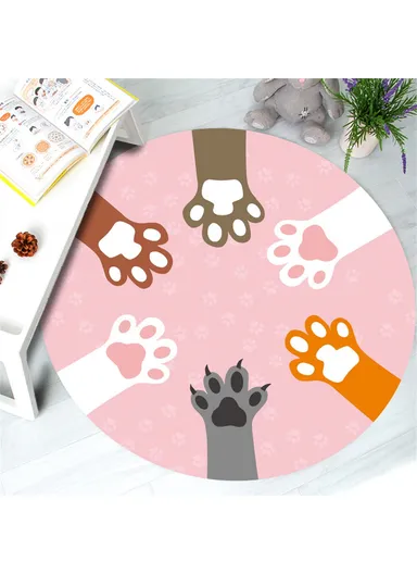 100cm Cartoon Printed Round Carpet Diameter Absorbent Floor Mat Living Room Bedroom Rug Doormat - Kitten Paw