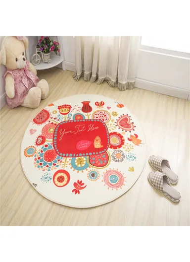 Cartoon Round Carpet Absorbent Floor Mat Diameter 100cm Non-Slip Polyester Rug - Garden