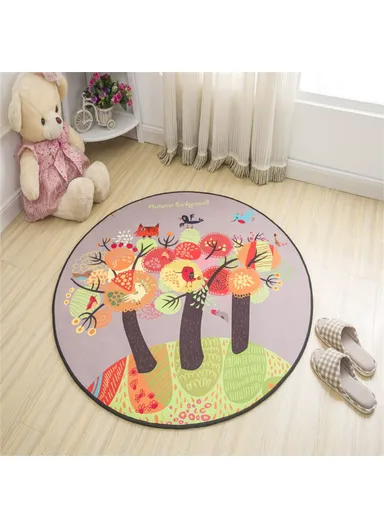 Cartoon Round Carpet Absorbent Floor Mat Diameter 100cm Non-Slip Polyester Rug - Happy Birds