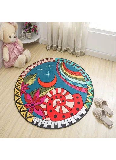 Cartoon Round Carpet Absorbent Floor Mat Diameter 100cm Non-Slip Polyester Rug - Night Sky
