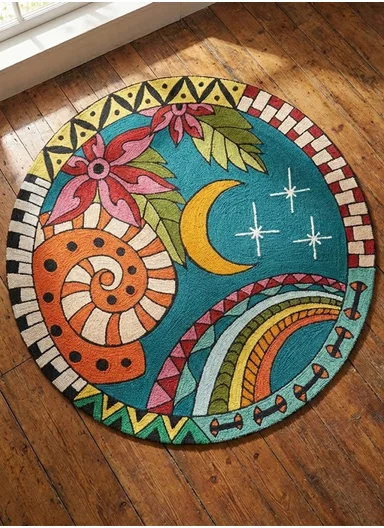 Cartoon Round Carpet Absorbent Floor Mat Diameter 100cm Non-Slip Polyester Rug - Night Sky