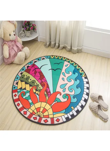 Cartoon Round Carpet Absorbent Floor Mat Diameter 100cm Non-Slip Polyester Rug - Sunrise