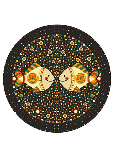 Cartoon Round Carpet Absorbent Floor Mat Diameter 100cm Non-Slip Polyester Rug - Kissing Fishes