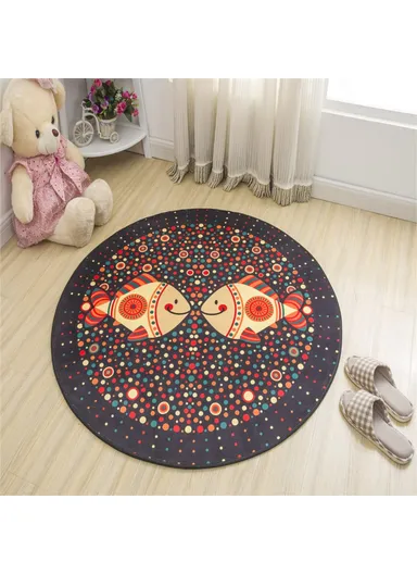 Cartoon Round Carpet Absorbent Floor Mat Diameter 100cm Non-Slip Polyester Rug - Kissing Fishes