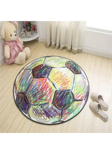 Cartoon Round Carpet Absorbent Floor Mat Diameter 100cm Non-Slip Polyester Rug - Soccer