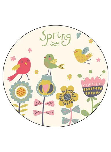 Cartoon Round Carpet Absorbent Floor Mat Diameter 100cm Non-Slip Polyester Rug - Spring Bird