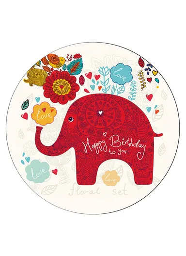 Cartoon Round Carpet Absorbent Floor Mat Diameter 100cm Non-Slip Polyester Rug - Red Elephant