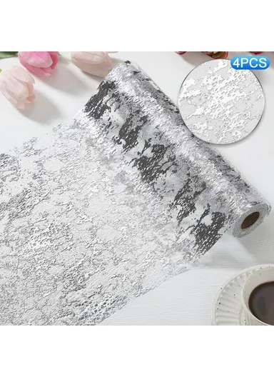 4Pcs Table Runner Foil Design Holiday, Party &amp; Wedding Decoration Luxury Table Flag (L28 x W45)cm - Silver