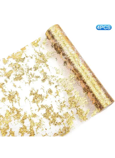 4Pcs Table Runner Foil Design Holiday, Party &amp; Wedding Decoration Luxury Table Flag (L28 x W45)cm - Gold