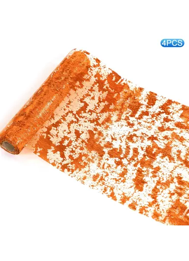 4Pcs Table Runner Foil Design Holiday, Party &amp; Wedding Decoration Luxury Table Flag (L28 x W45)cm - Orange