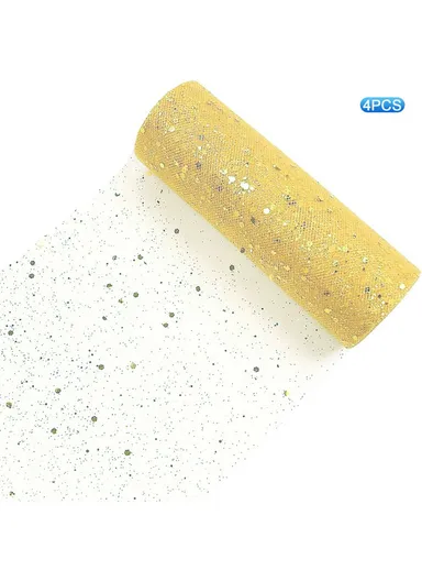 4Pcs Hot Stamping Foil Table Runner Holiday Party Wedding Decor Polyester Mesh Table Flag (L28 x W45)cm - Round Dot