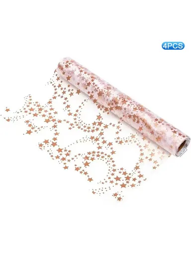 4Pcs Hot Stamping Foil Table Runner Holiday Party Wedding Decor Polyester Mesh Table Flag (L28 x W45)cm - Rose Gold Star