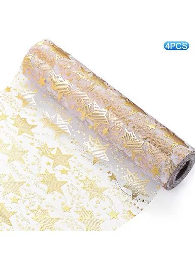 4Pcs Hot Stamping Foil Table Runner Holiday Party Wedding Decor Polyester Mesh Table Flag (L28 x W45)cm - Star