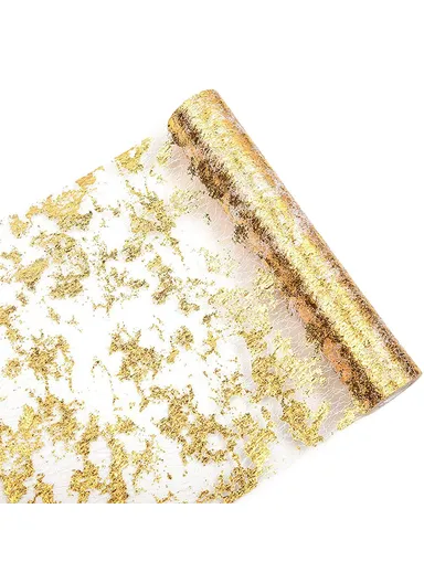 Hot Stamping Foil Table Runner Holiday Party Wedding Decor Polyester Mesh Table Flag (L28xW900)cm - Gold