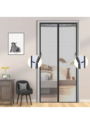 Fiberglass Magnetic Screen Door, Self-Adhesive Insect Mesh Curtain No Drilling Required (W90 x H210)cm - White