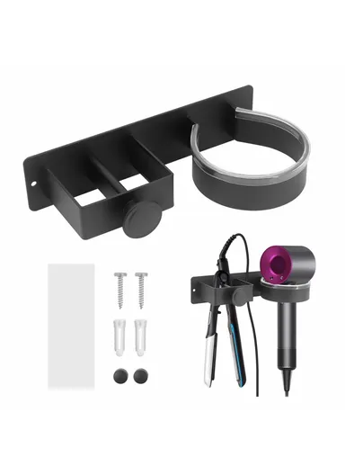 Hair Dryer Holder Wall Mount, No Drill Bathroom Organizer for Hairdryer, Straightener &amp; Curling Iron Storage Rack