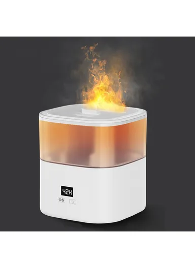 Digital Display Simulation Flame Humidifier, Large Capacity Home Mist Diffuser, EU Plug - White