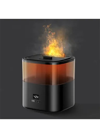Digital Display Simulation Flame Humidifier, Large Capacity Home Mist Diffuser, EU Plug - Black