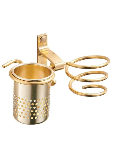 Space Aluminum Spiral Hair Dryer Holder Wall Mounted Bathroom Organizer with Storage Cup - Gold