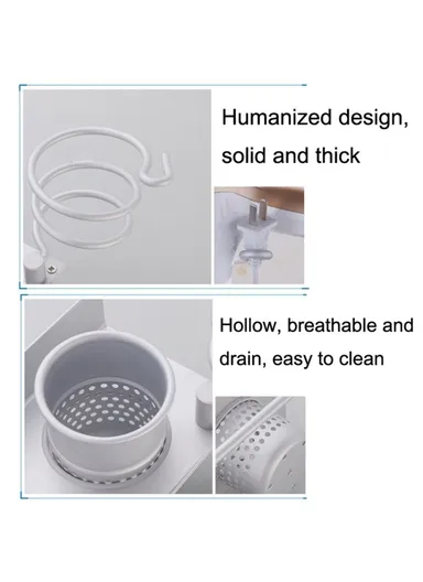 Space Aluminum Spiral Hair Dryer Holder Wall Mounted Bathroom Organizer with Storage Cup - Black