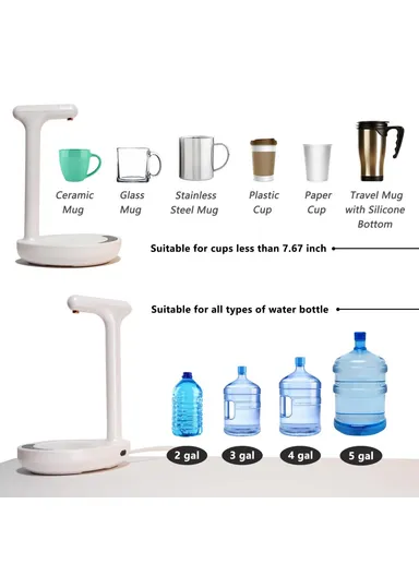 Electric Water Pump Desktop Tray Design Powerful Water Dispenser for Barreled Water (BPA-Free, No FDA) C021 - Pearl White