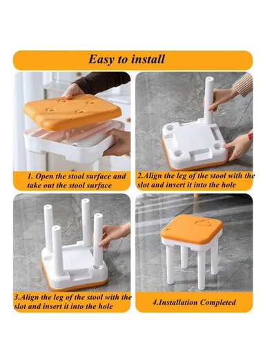 Simple Creative Children Thicken PP Small Stool Portable Detachable Stool - Imitation Leather Texture / Yellow