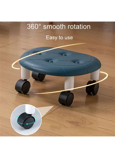 360° Mobility Plastic Low Stool Simple Home Bedroom Universal Wheels Small Stool (L33.5xW26xh15)cm - White