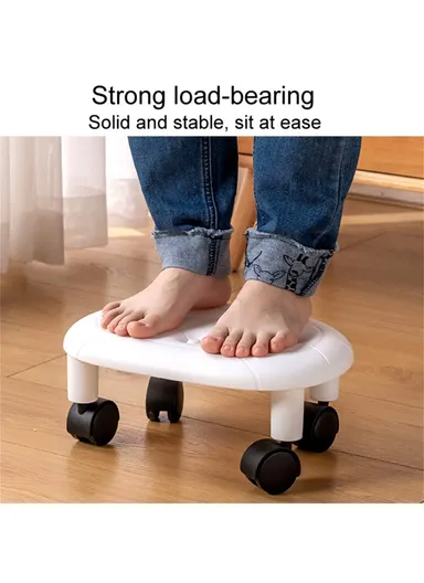 360° Mobility Plastic Low Stool Simple Home Bedroom Universal Wheels Small Stool (L33.5xW26xh15)cm - White