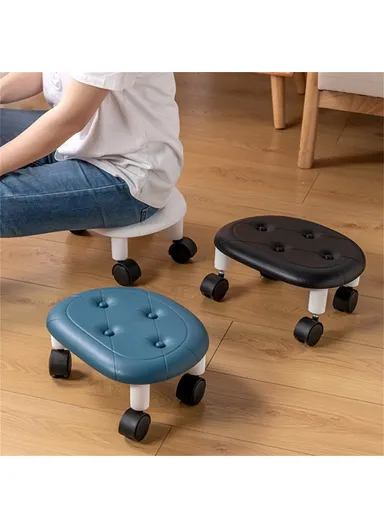 360° Mobility Plastic Low Stool Simple Home Bedroom Universal Wheels Small Stool (L33.5xW26xh15)cm - White