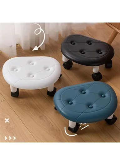 360° Mobility Plastic Low Stool Simple Home Bedroom Universal Wheels Small Stool (L33.5xW26xh15)cm - White