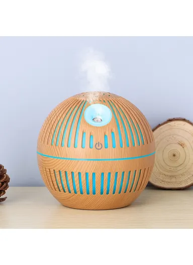 USB Charging Hollow Design Wood Grain Colorful Night Light Mini Aroma Humidifier - Brown