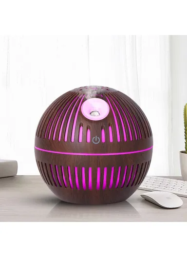 USB Charging Hollow Design Wood Grain Colorful Night Light Mini Aroma Humidifier - Black