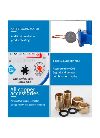 ISO4064 Class B Accuracy Level Household Water Meter Mechanical Rotary Wing High Precision Pointer Counter Measurement Tool TS-S300E