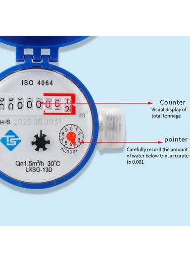 ISO4064 Class B Accuracy Level Household Water Meter Mechanical Rotary Wing High Precision Pointer Counter Measurement Tool TS-S300E