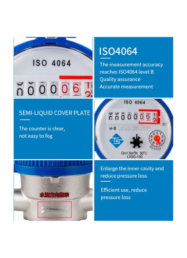 ISO4064 Class B Accuracy Level Household Water Meter Mechanical Rotary Wing High Precision Pointer Counter Measurement Tool TS-S300E